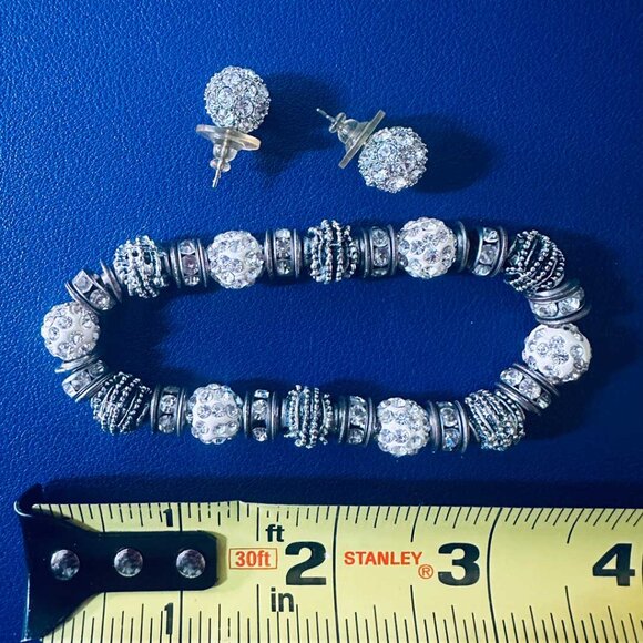 Shimmering Crystal Rhinestone Bracelet & Earring Set | Bridal Glam - Picture 2 of 3